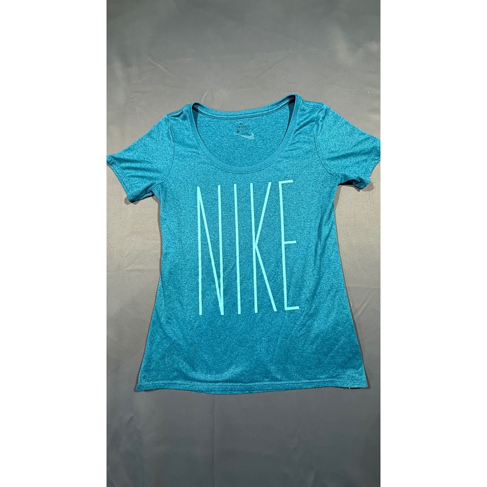 Nike Dri-FIT Teal Heathered Graphic Scoop Neck Training T-Shirt Womens Small